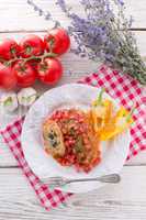 vegetarian cabbage rolls with spinach and salsa