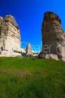 Fairy chimneys rock formations. Turkey, Cappadocia, Goreme.
