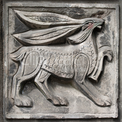 old bas-relief of fairytale hare