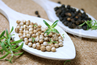 Black and white peppercorns