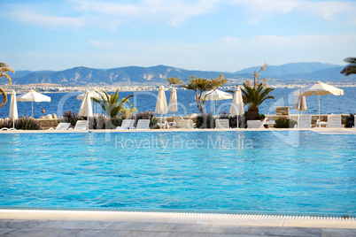 Sea view swimming pool in the luxury hotel, Peloponnes, Greece