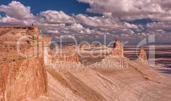 Plateau Ustyurt. Landscape with man.