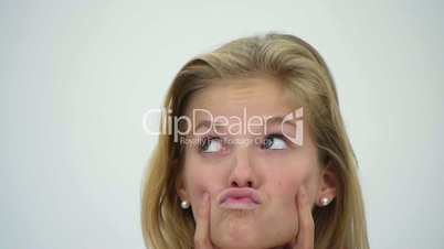 HD1080 Young sexy blond woman making a face. Crazy&Fun. Close Up.