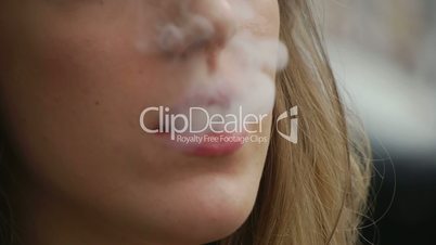 HD1080 Young sexy business woman smoking a cigarette. Close Up. Part 1