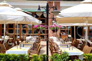 Outdoor restaurant at modern luxury hotel, Marmaris, Turkey