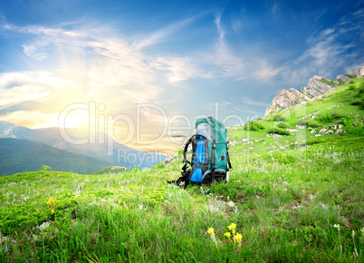 Backpack in mountains