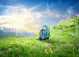 Backpack in mountains