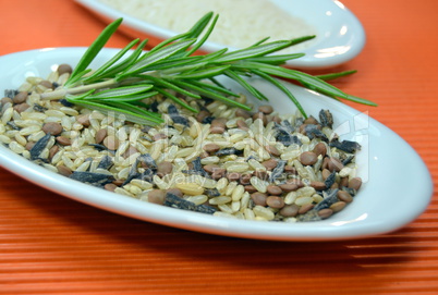 Dietary rice on a white plate