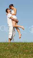 happy carefree romantic young couple