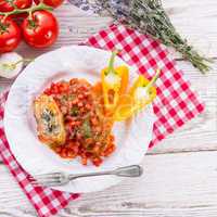 vegetarian cabbage rolls with spinach and salsa