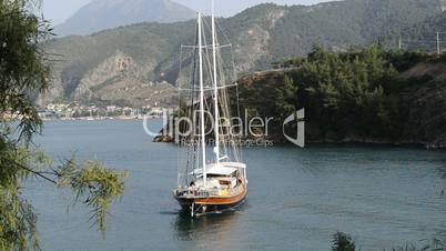 Yacht on Mediterranean turkish resort, Fethiye, Turkey