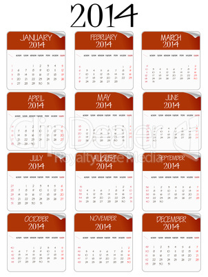red and white paper calendar 2014