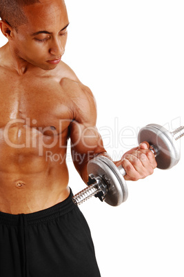 Closeup of dumbbell lifting.