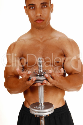 Guy with silver dumbbells.