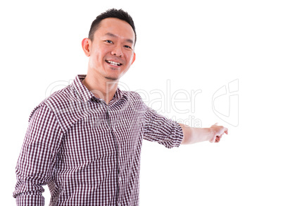 Asian male finger pointing something