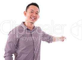 Asian male finger pointing something