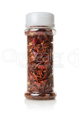 Chopped peppers in a glass jar