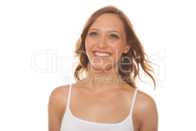 attractive woman smiling on white background