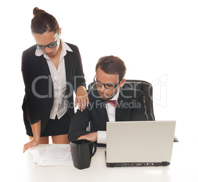 business couple in front of the desk business couple in front of the desk