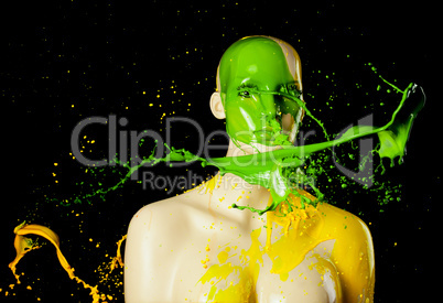 paint splash on manekin head