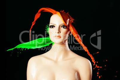 paint splash on manekin head