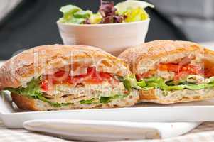 ciabatta panini sandwich with chicken and tomato