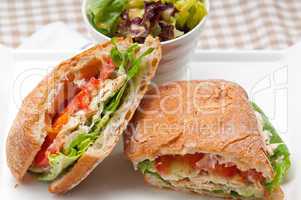 ciabatta panini sandwich with chicken and tomato