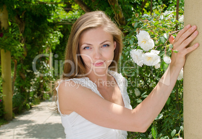 happy blond girl with blue eyes