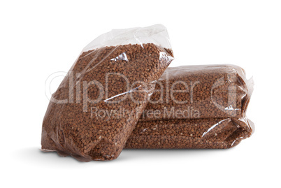 Buckwheat in a package on a white background