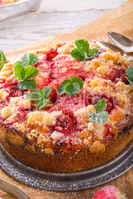 Strawberry buttermilk cake with pistachios
