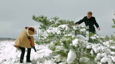 Snowball fight. Slow motion