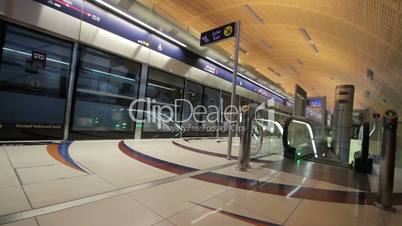 DUBAI - APRIL 25: Dubai Metro With Passengers. Most Comfortable Subway In The World