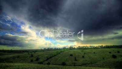 Timelapse HDR. Beautiful Landscape With Storm Clouds