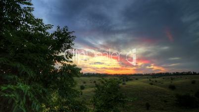 Timelapse Spring Sunset Over Meadow