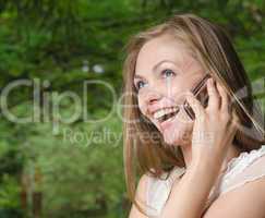 joyful woman with phone