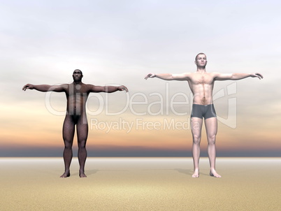 Modern human and homo erectus - 3D render