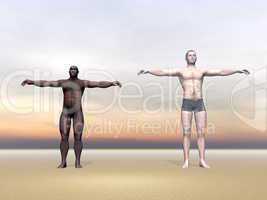 Modern human and homo erectus - 3D render