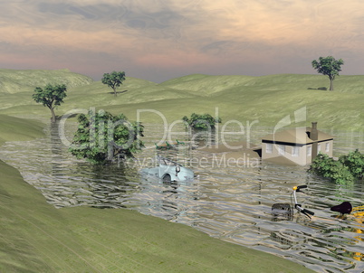 Flooded landscape - 3D render