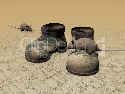 Old boots and rats - 3D render