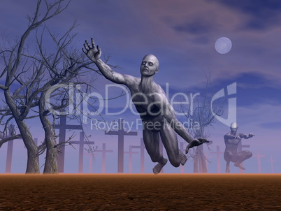 Zombies in cemetery - 3D render