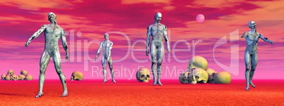 Zombies among skulls - 3D render