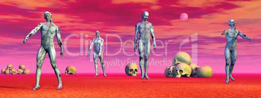 Zombies among skulls - 3D render