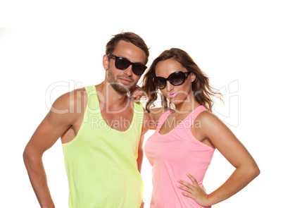 young casual couple with sunglasses