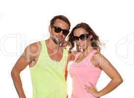 young casual couple with sunglasses