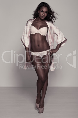 elegant african fashion model in lingerie