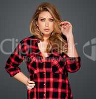 gorgeous blond in a red checked shirt