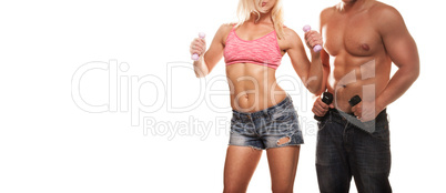 muscular sexy couple working out