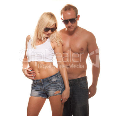 ortrait of young fitness couple on white background ortrait of young fitness couple on white background