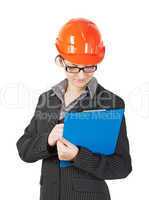 woman in the construction helmet
