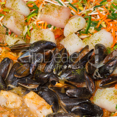Vegetables with sea fruits